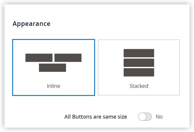 appearance buttons container in magento page builder