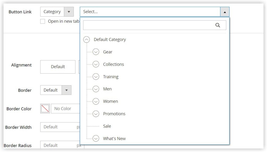 button link category in magento page builder