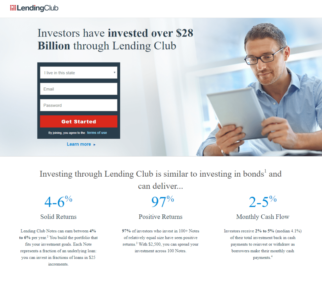 lendingclub inspiring landing page