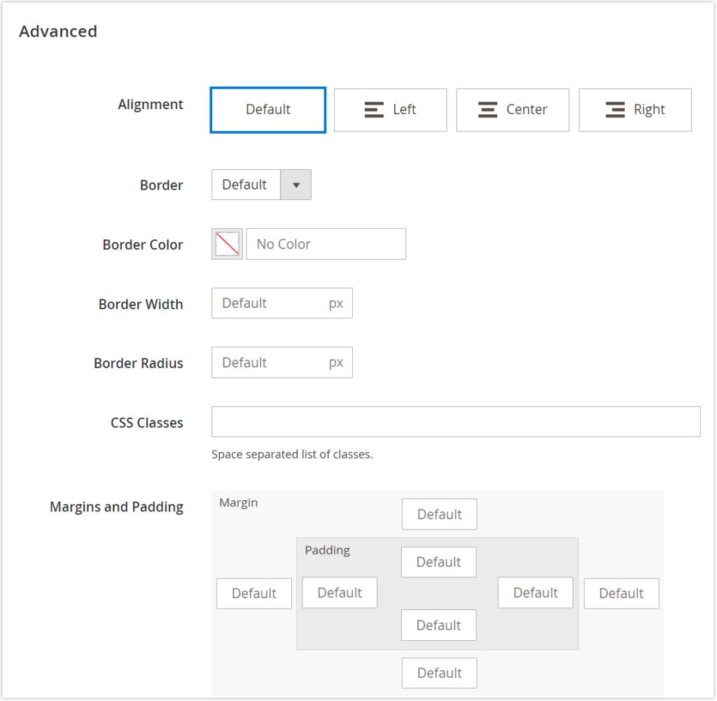 Advanced settings of Magento Page Builder Video content type