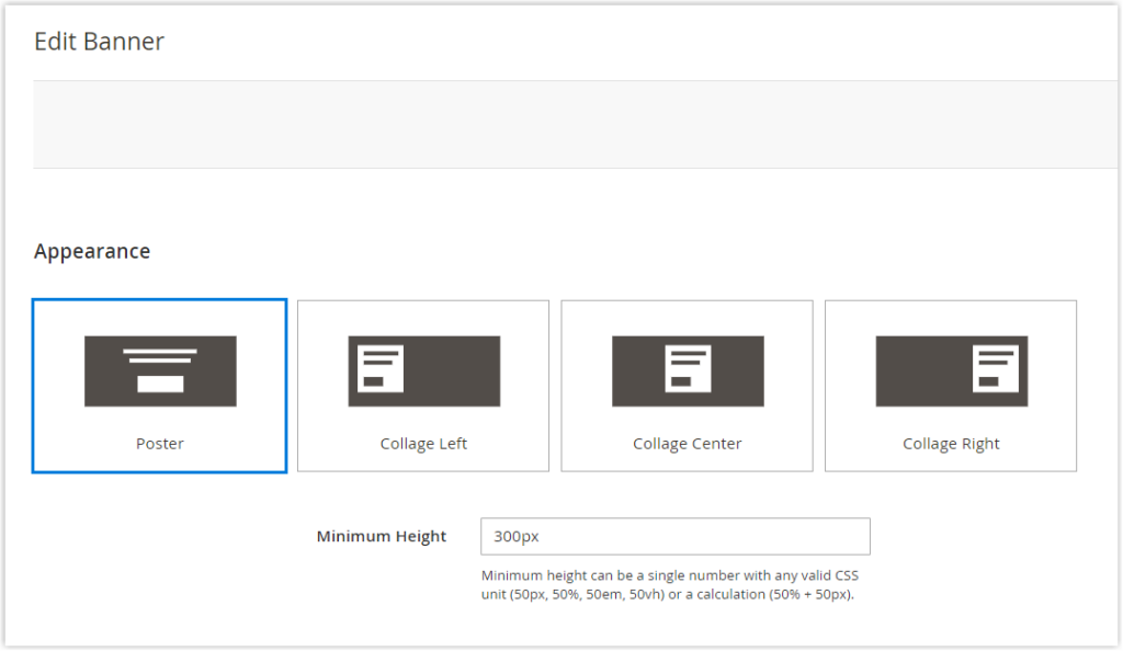 Appearance section in Magento Page Builder banner
