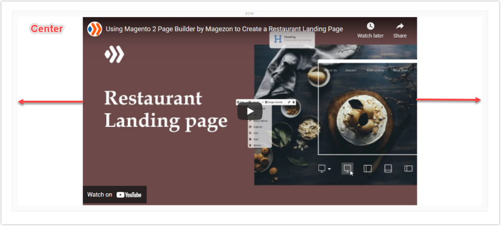 Center alignment settings in Magento Page Builder 