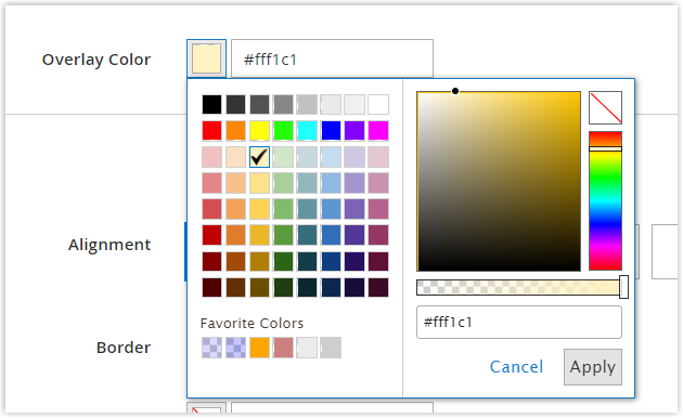 Choose a color for the overlay over the content area 
