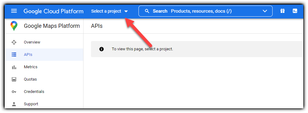 drop down select project google api