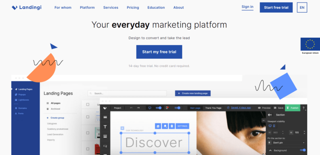 landingi homepage landing page builder