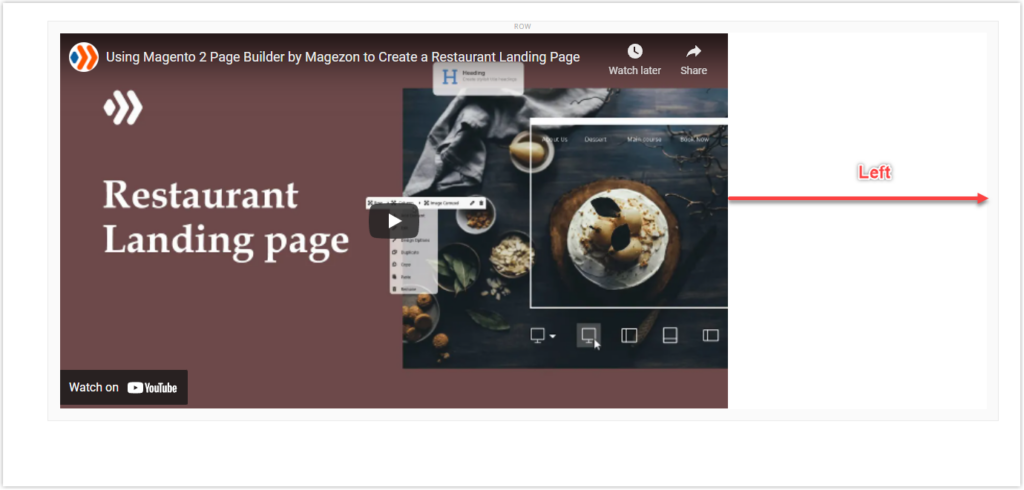 Left alignment settings in Magento Page Builder 