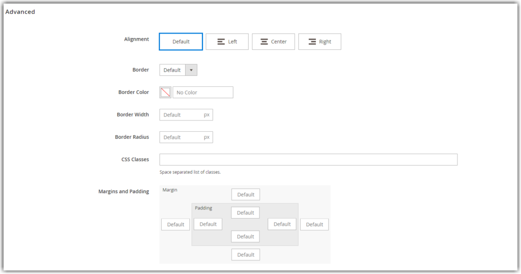 map advanced settings