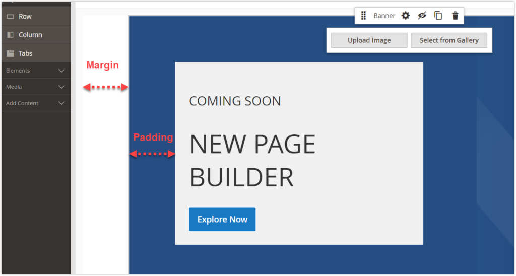 Margins and padding of Magento Page Builder banner illustration