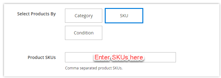 product content type enter skus