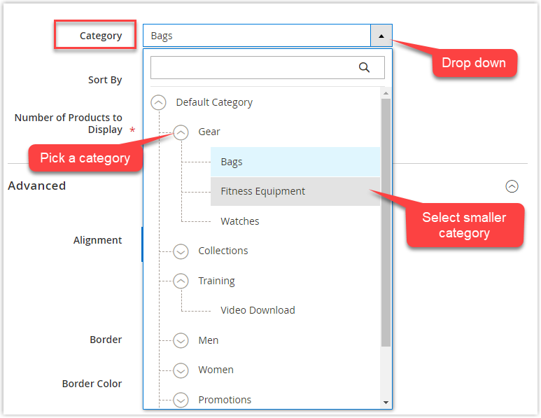 product content type select category