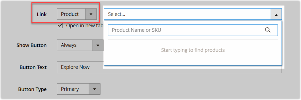 Select the destination page by using the product name or SKU