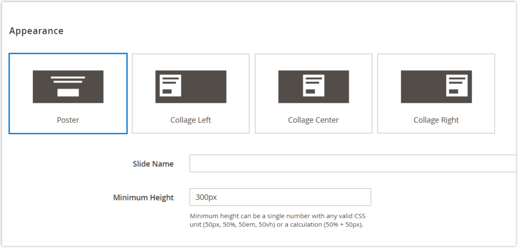 Appearance section on the Edit Slide page