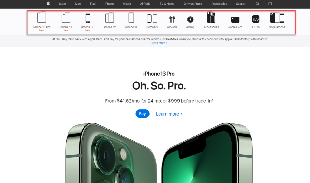 apple ecommerce website categories example