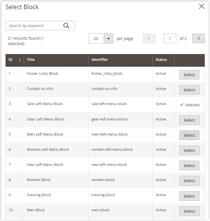 block content type select a block