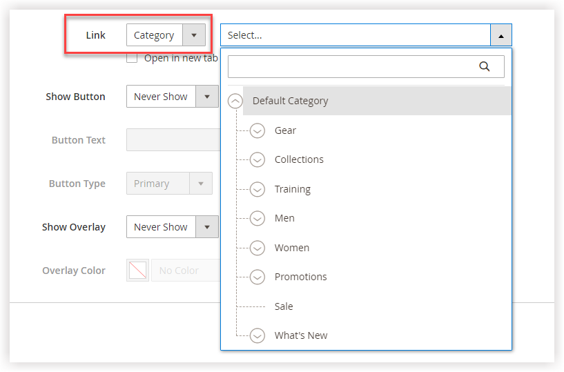 Choose a category or subcategory page as the destination