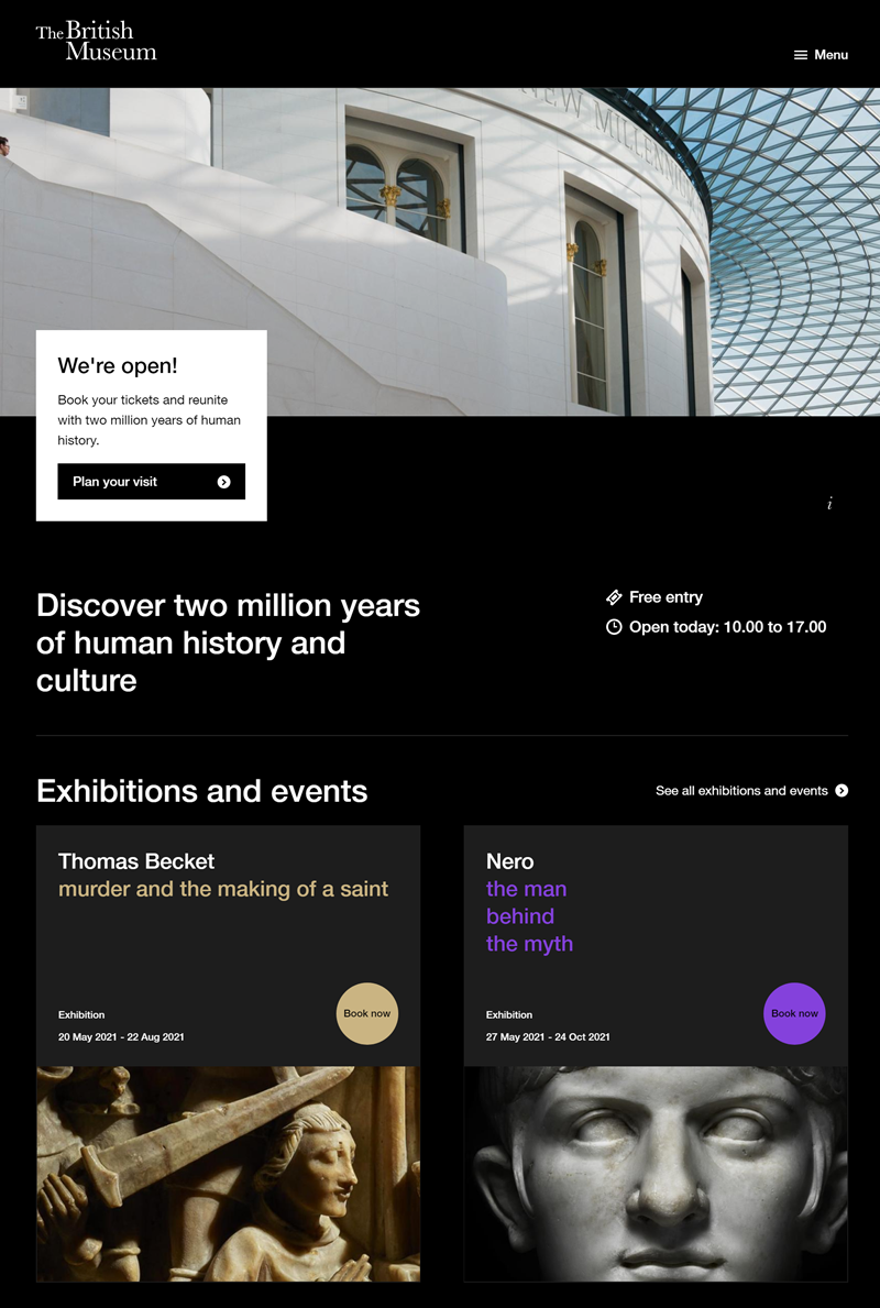 British Museum’s Headlines. - Best home page design examples for website in 2021
