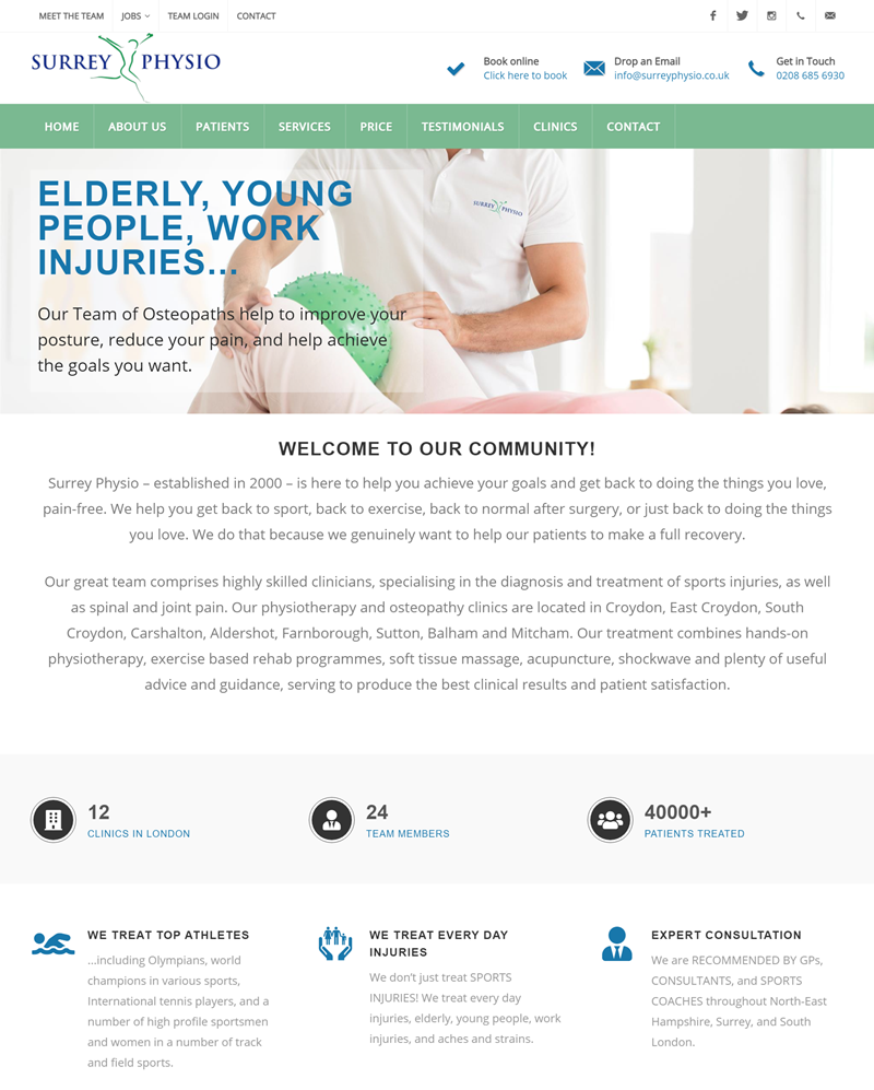 Surrey Physio’s Front Page. - Best home page design examples for website in 2021