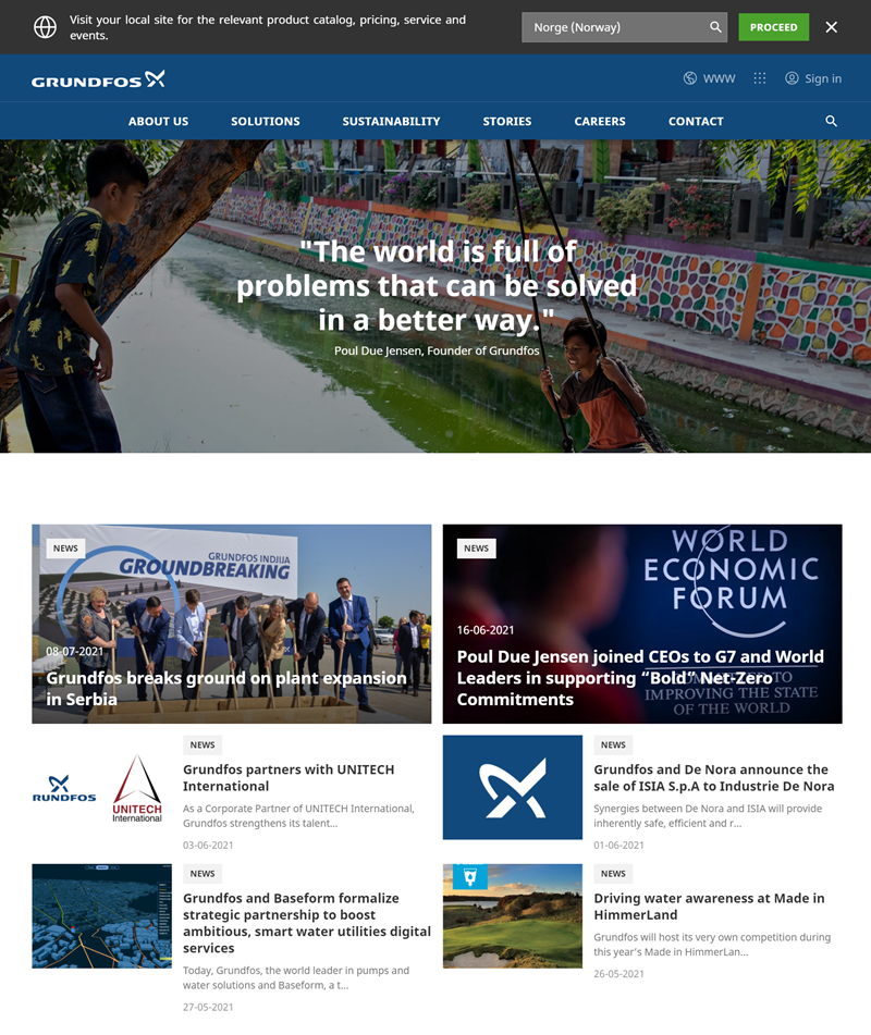 Grundfos’s Front Page. - Best home page design examples for website in 2021