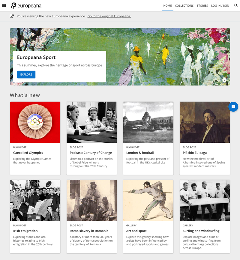 Europeana’s Front Page. - Best home page design examples for website in 2021