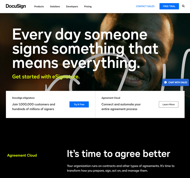 DocuSign’s Main Page.