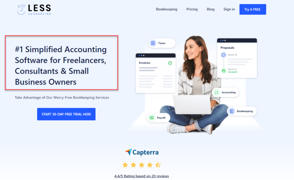 less accounting website value proposition example