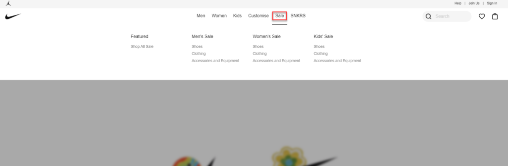 nike ecommerce website sale category
