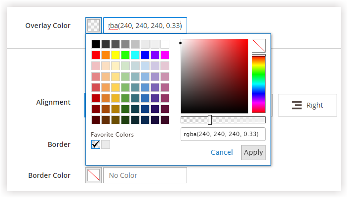 Select a color for the overlay over the content container