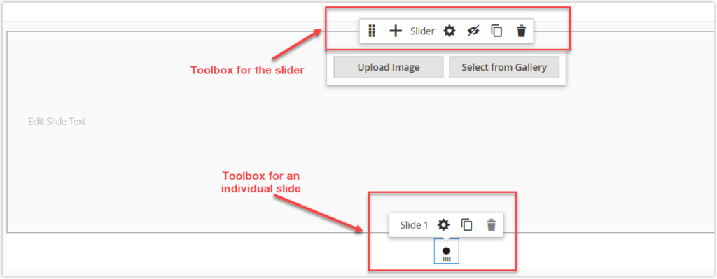 Toolboxes in Magento Page Builder Slider
