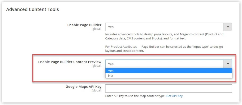 Disable or enable Magento Page Builder Content Preview