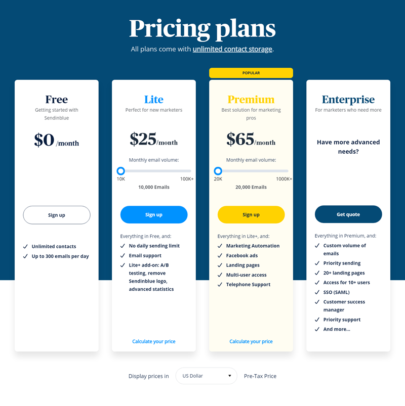 Pricing Plans - Sendinblue.