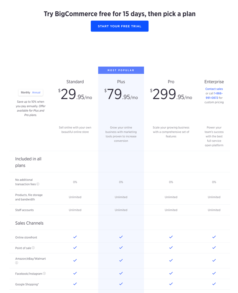 Pricing Page Of Bigcommerce.