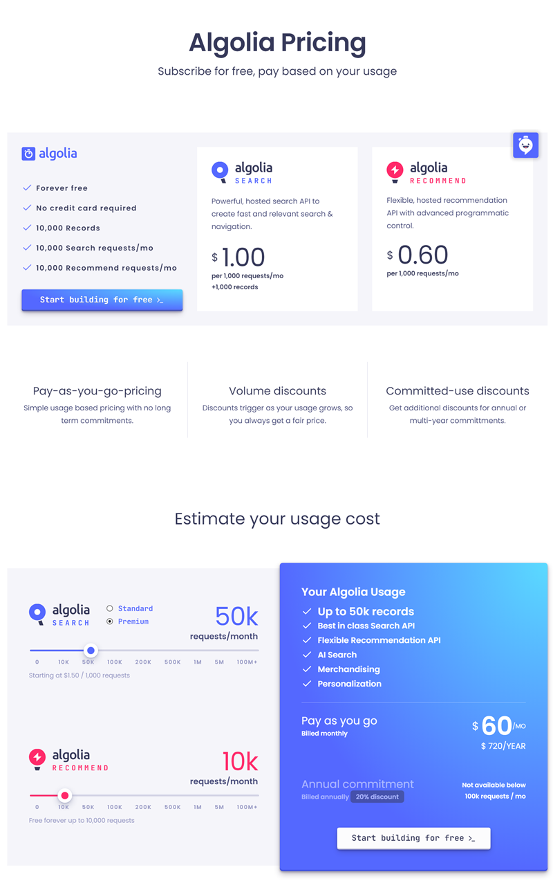 Algolia Pricing.