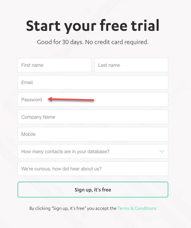 landing page form field label