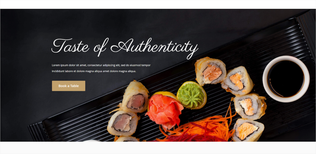 Section 1 on the restaurant landing page