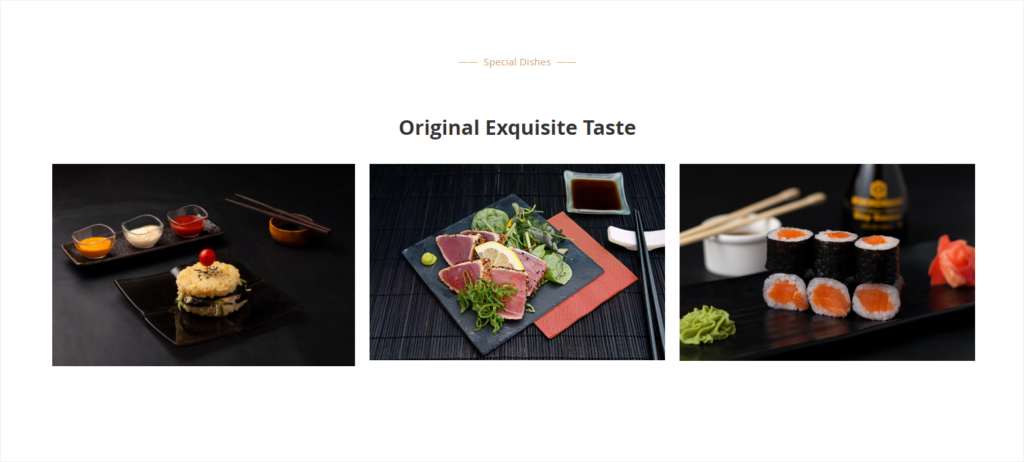 The Special Dishes section on the restaurant landing page