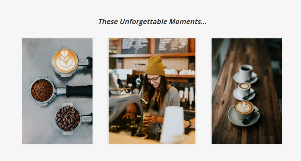 The Our Gallery section on the coffee landing page