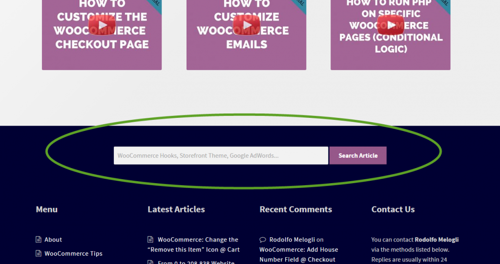 woocommerce search bar at footer