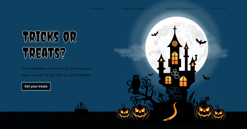 Halloween landing page created with Magento Page Builder