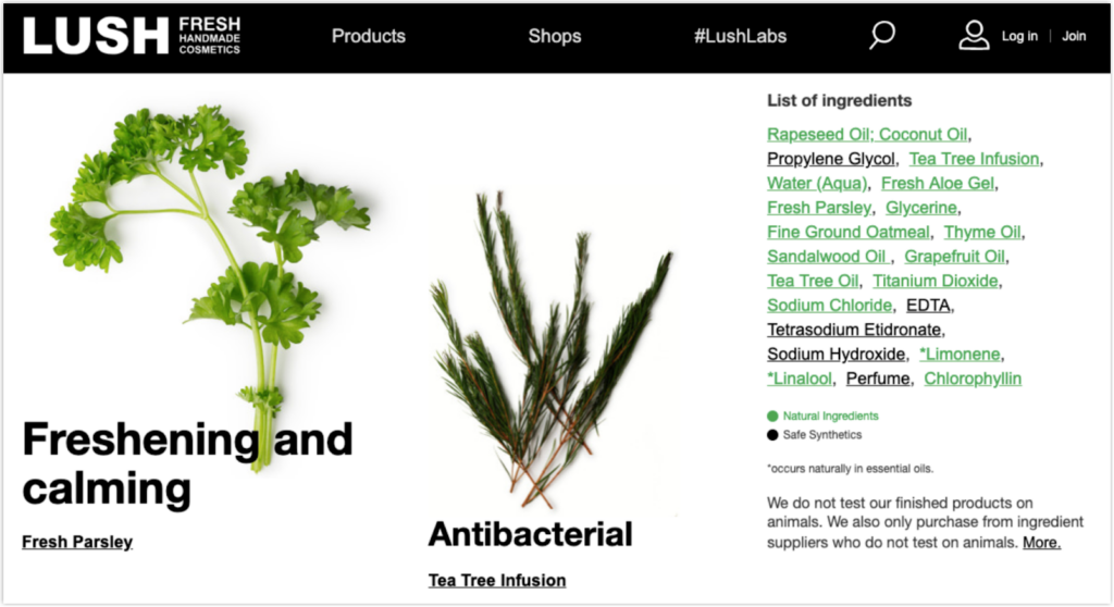 lush product page