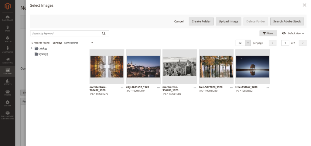 Magento Media Gallery interface