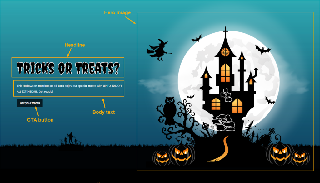 Section 1 of the Halloween landing page in Magento 