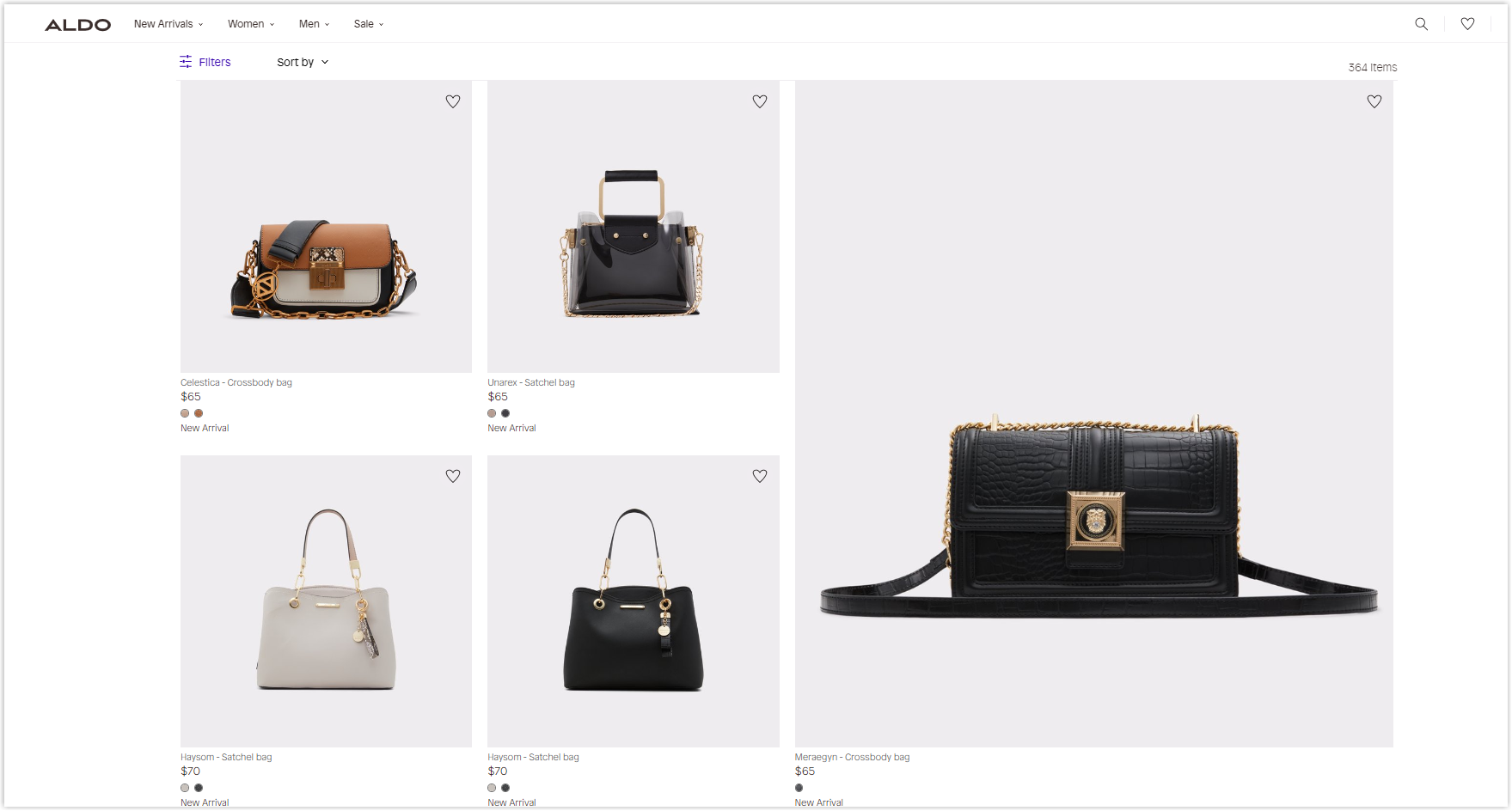aldo product listing page