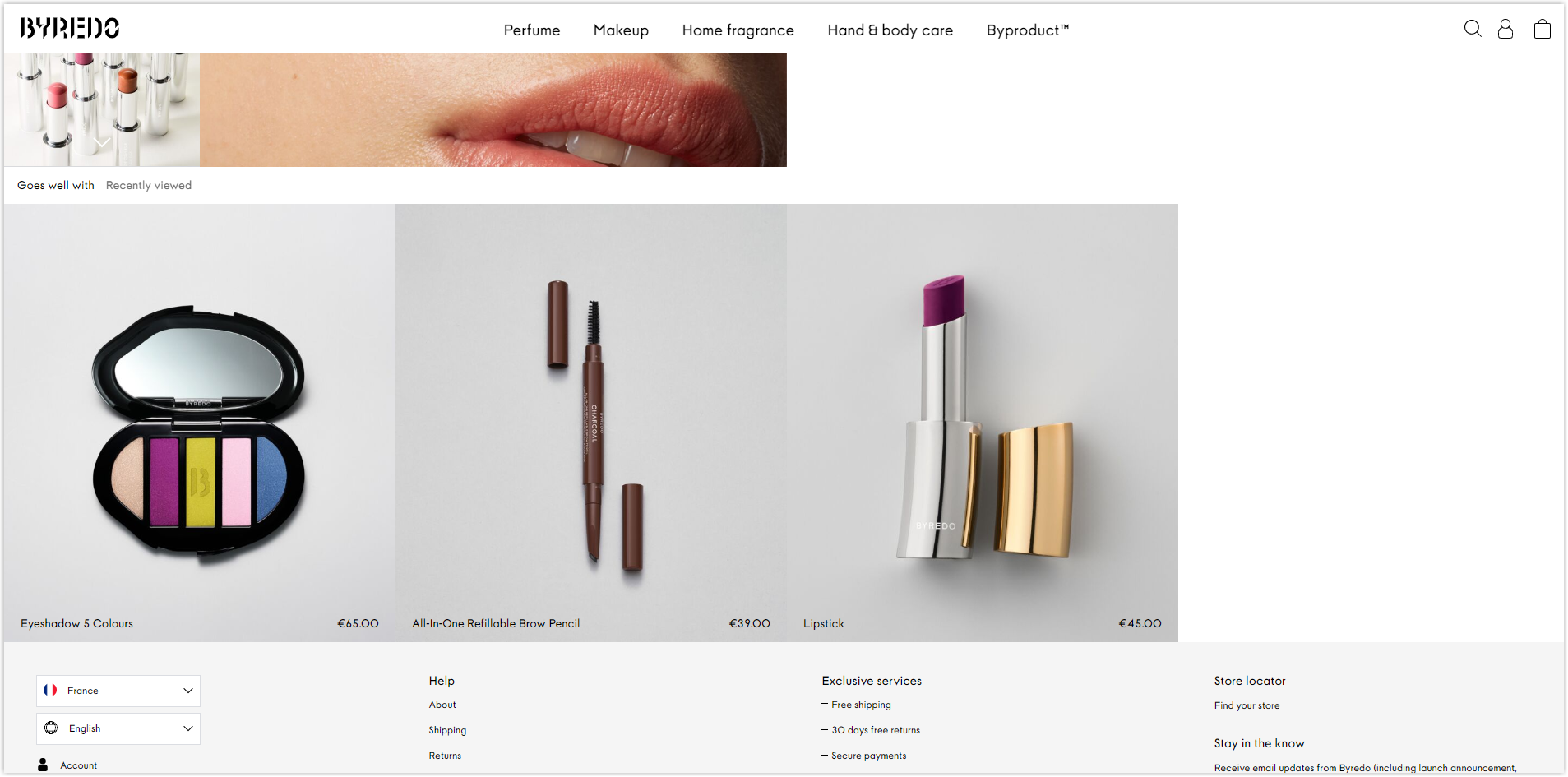 byredo product page goes well with