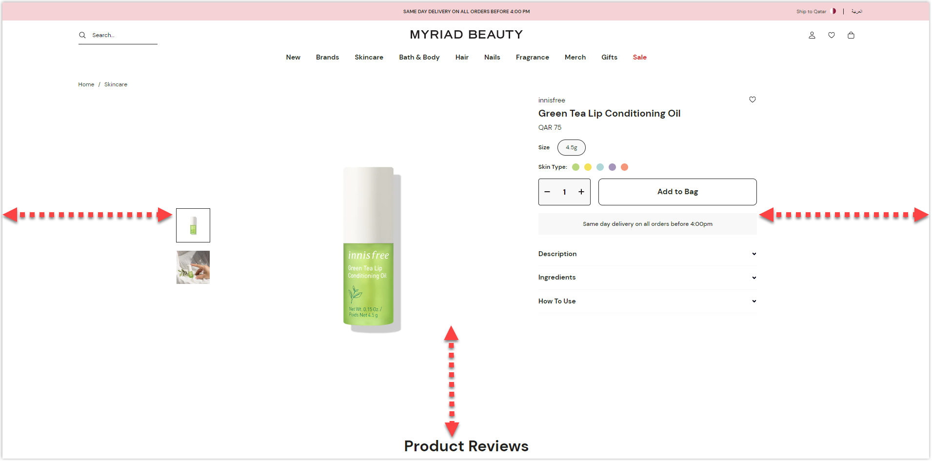 myriad beauty product page white space