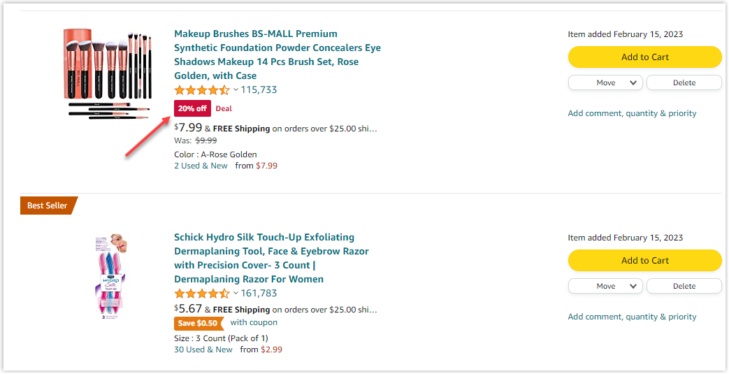 Amazon displays offer from sellers on a wishlist