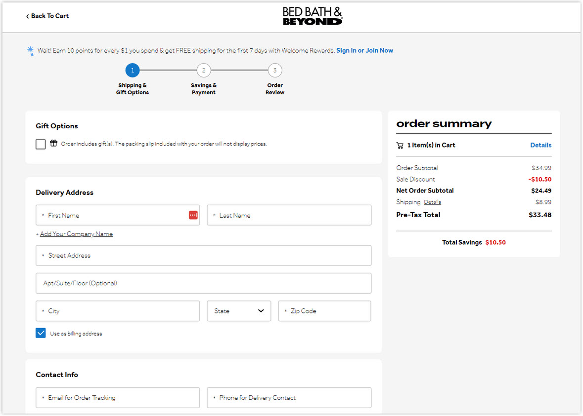 bed, bath, beyond checkout page design