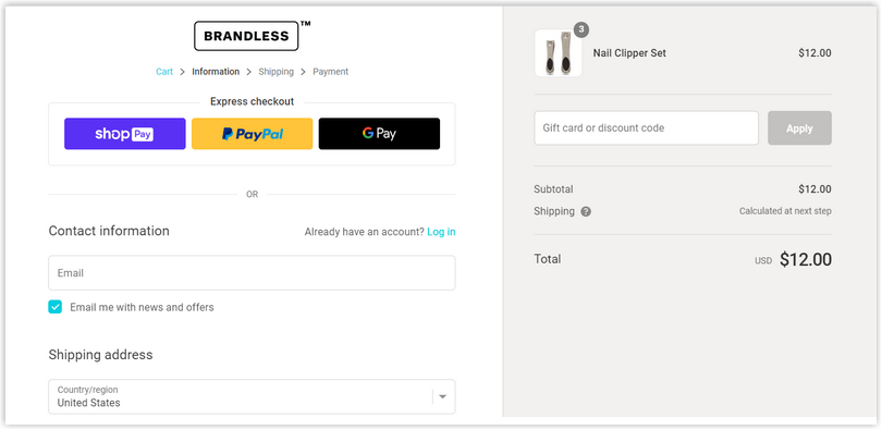 brandless checkout page design