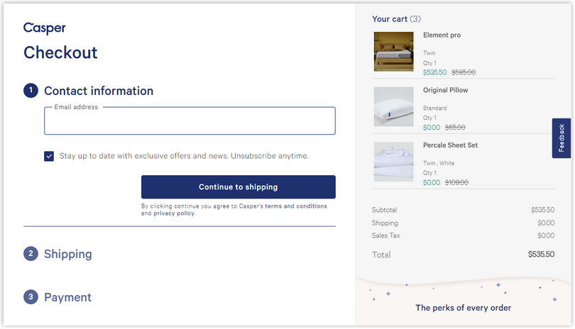 casper checkout page design