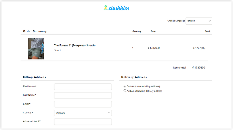 chubbies short checkout page design