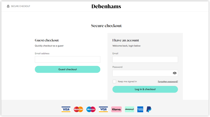 debenhams checkout page design